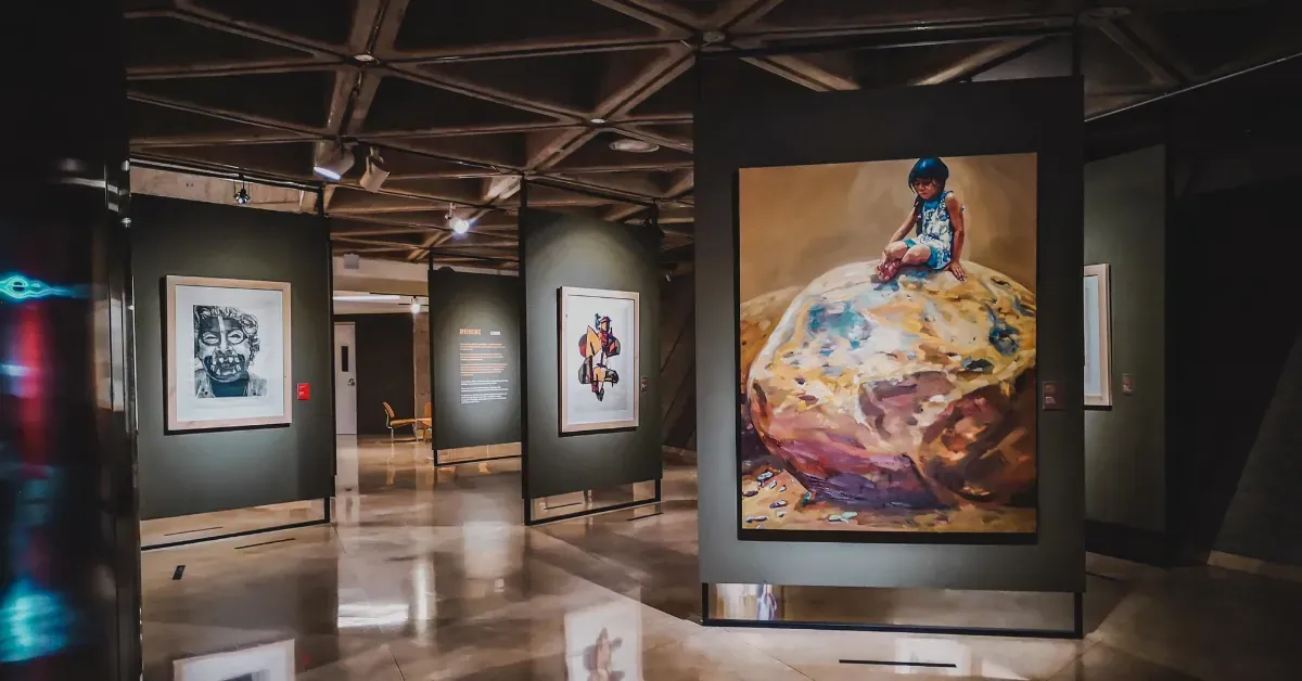 Museum showcasing different paintings.