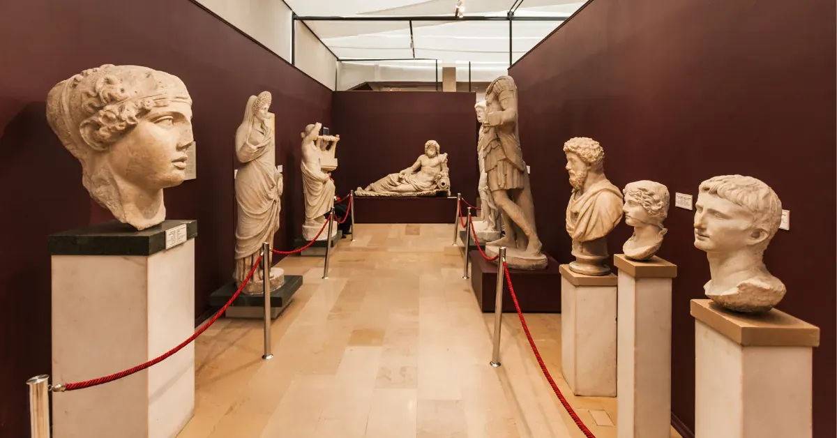 Sculptures in a museum.