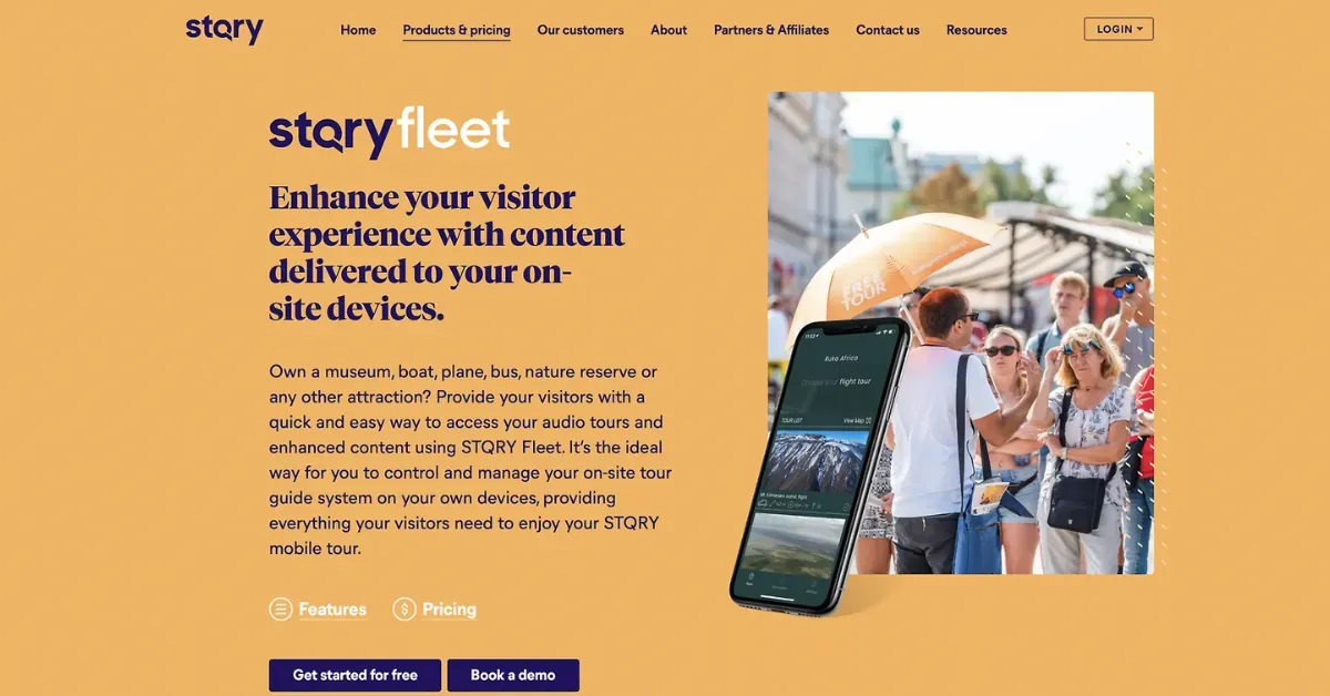 Screenshot of the STQRY Fleet landing page with product features and interface overview.