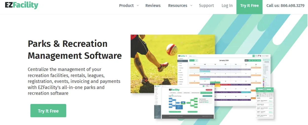 Screenshot of EZFacility's homepage.