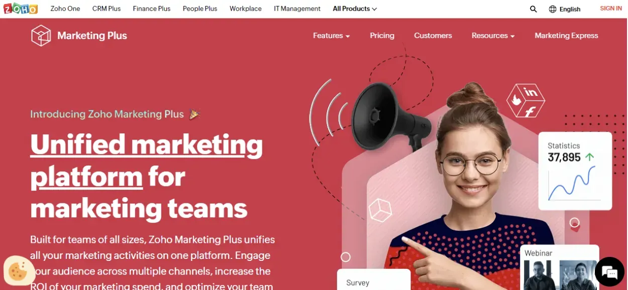 Screenshot of Zoho's homepage.