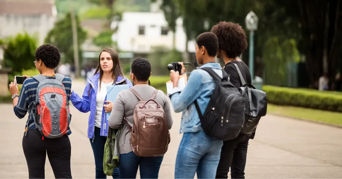 Group of individuals enjoying their walking tour. 