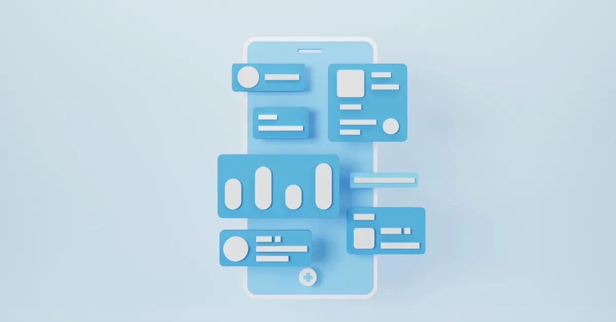 No-code platform interface with drag-and-drop UI components on a mobile app builder screen